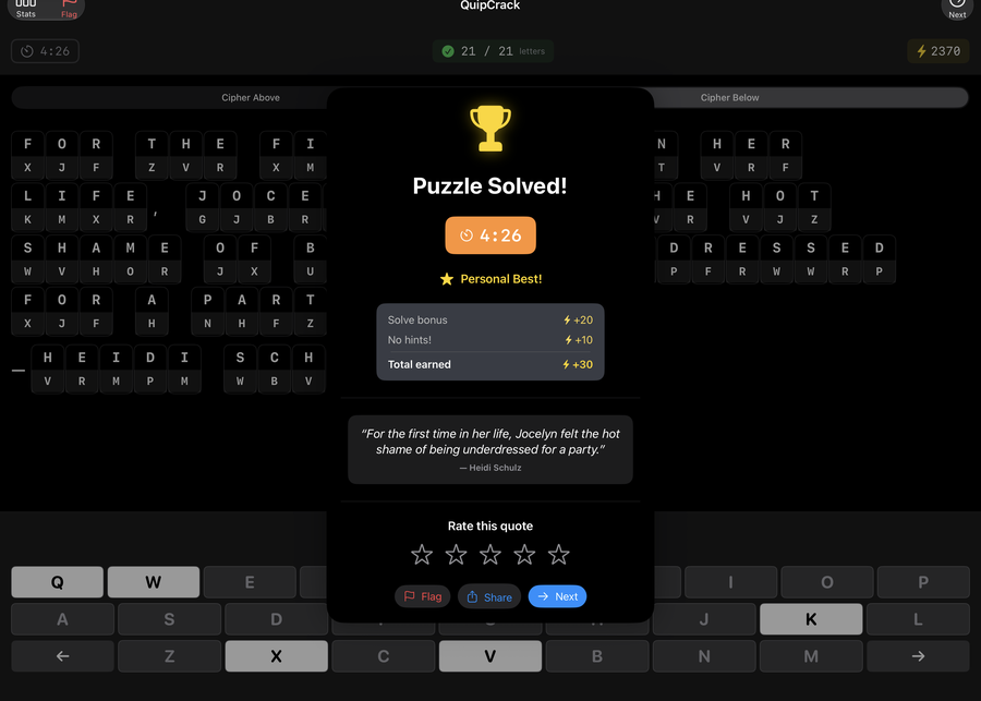 QuipCrack on iPad win overlay