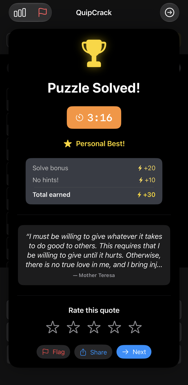 Puzzle solved win overlay